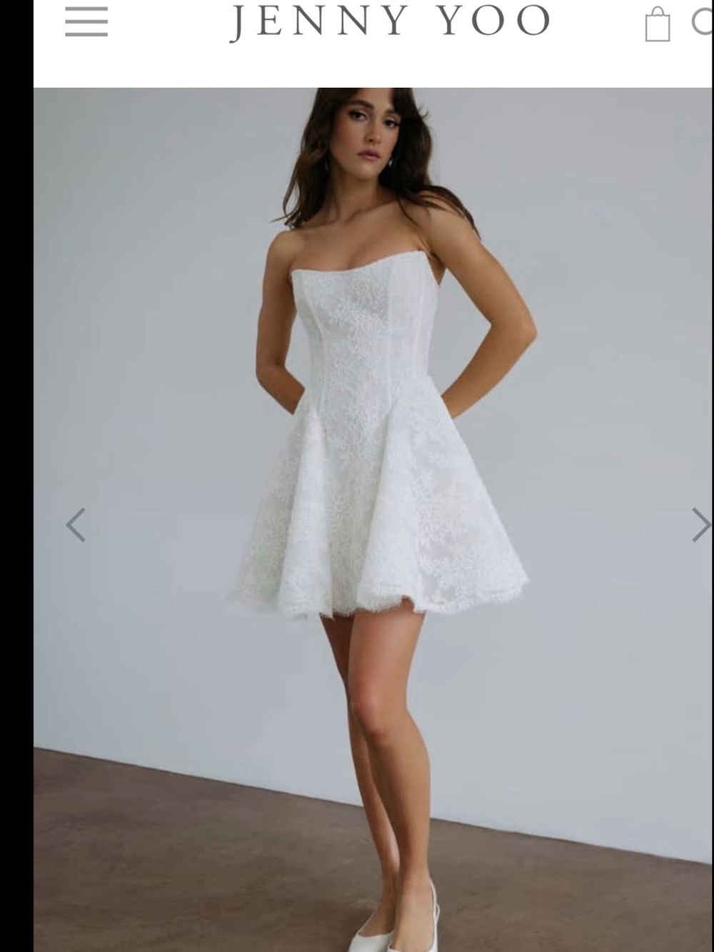 Jenny Yoo White Strapless Lace A-Line Mini Dress